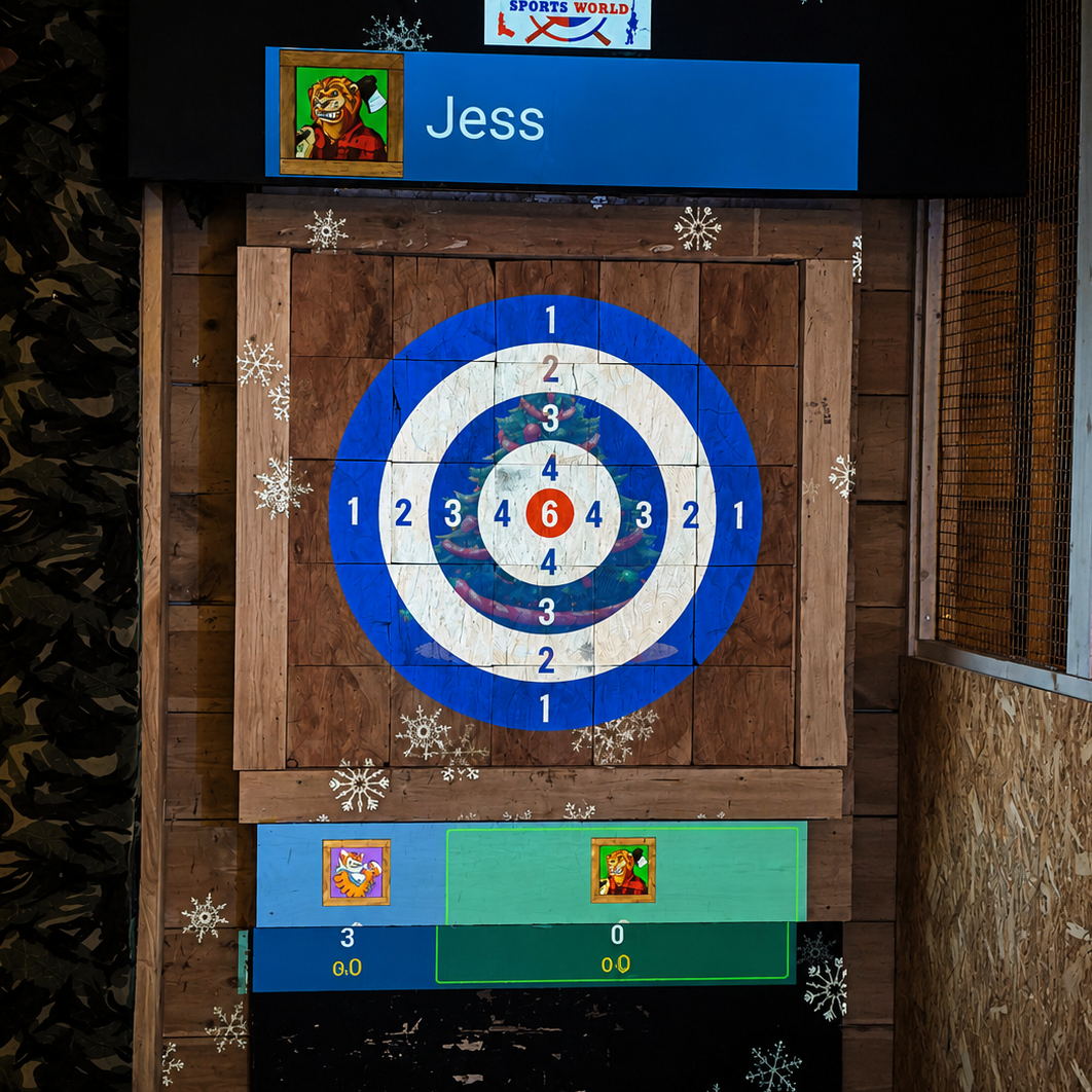 Interactive axe throwing target board